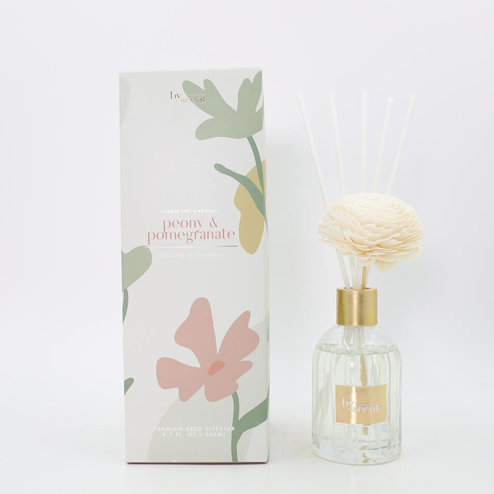 By Scent Clear Glass Diffuser + Flower Deco - Orange + Peony ...